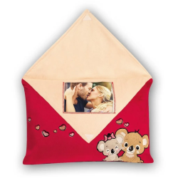 "Love You" Λούτρινο Μαξιλαράκι Κορνίζα, Κόκκινο-Μπεζ 