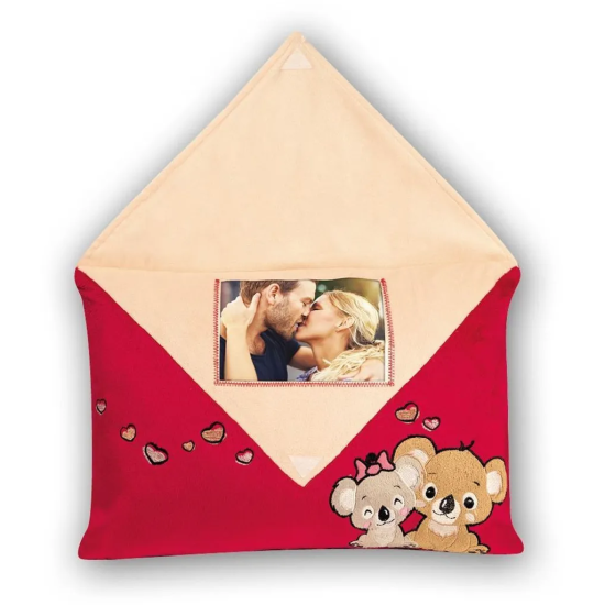 "Love You" Λούτρινο Μαξιλαράκι Κορνίζα, Κόκκινο-Μπεζ 